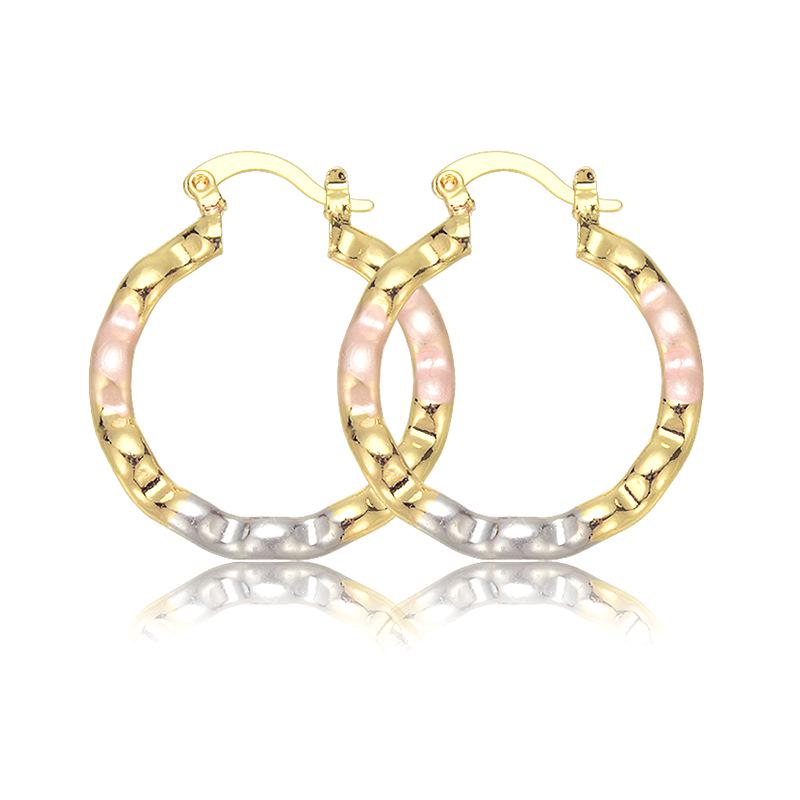 Европейские и американские геометрические тисненые серьги-кольца - Универсальные, модные волны Vintage медный