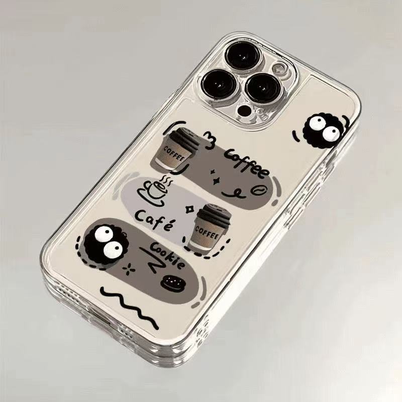 Coal Briquettes Coffee Is Suitable for Iphone15promax Mobile Phone Case Transparent Apple 16 Anti-drop 14pro Japan and Korea 13/12