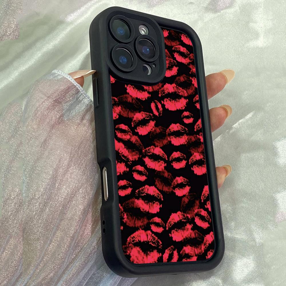 JT282 Hearts Dots Red Lips Kisses for iPhone 17 16 15 Pro Max Samsung S26 S25 Ultra A17 A16 A07 A56 A06 A05 Xiaomi 15T Redmi 15c Note 14 13 Soft Case