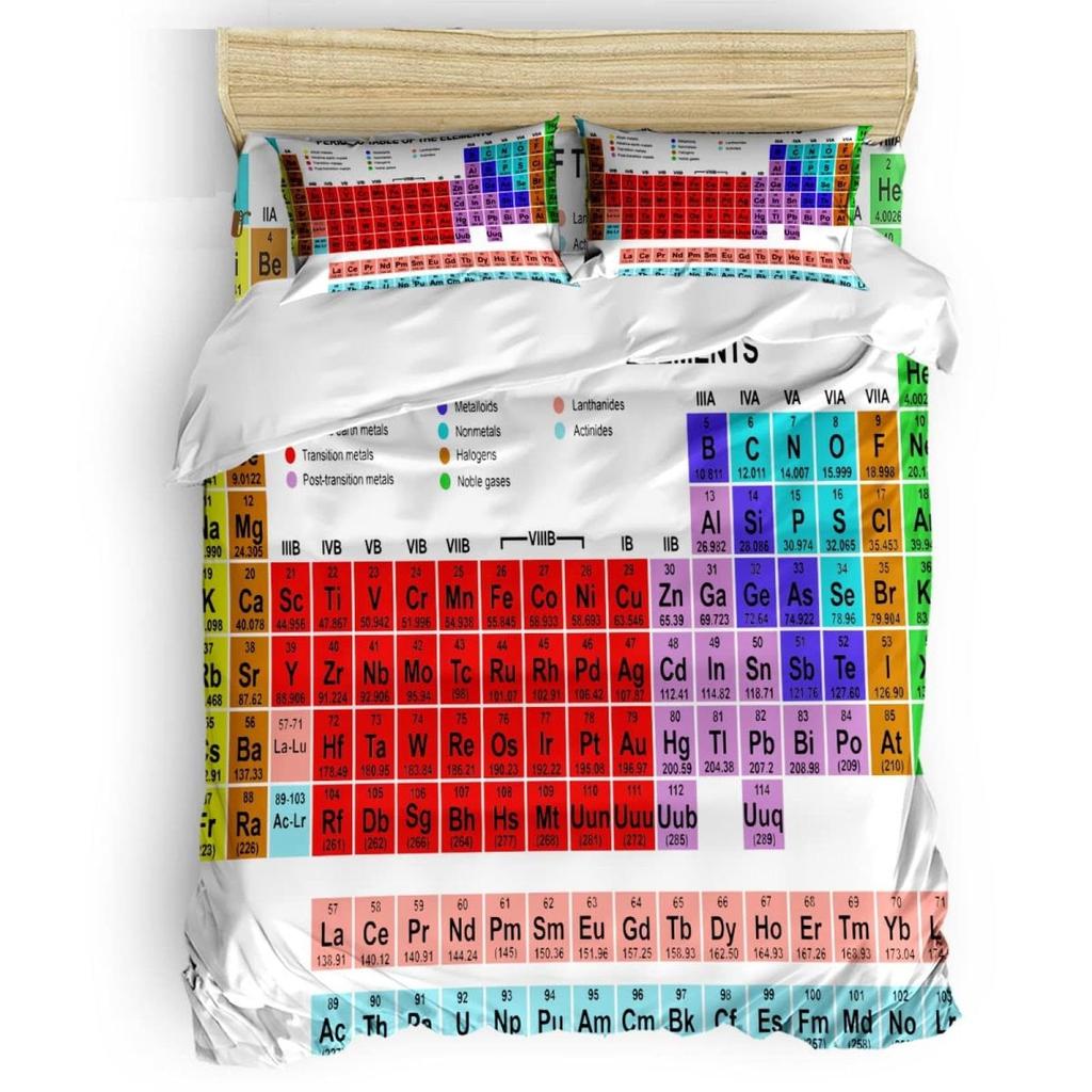 Tavola periodica degli elementi chimici Copripiumino Scienza chimica Set copripiumino a tre pezzi Decorazione camera da letto