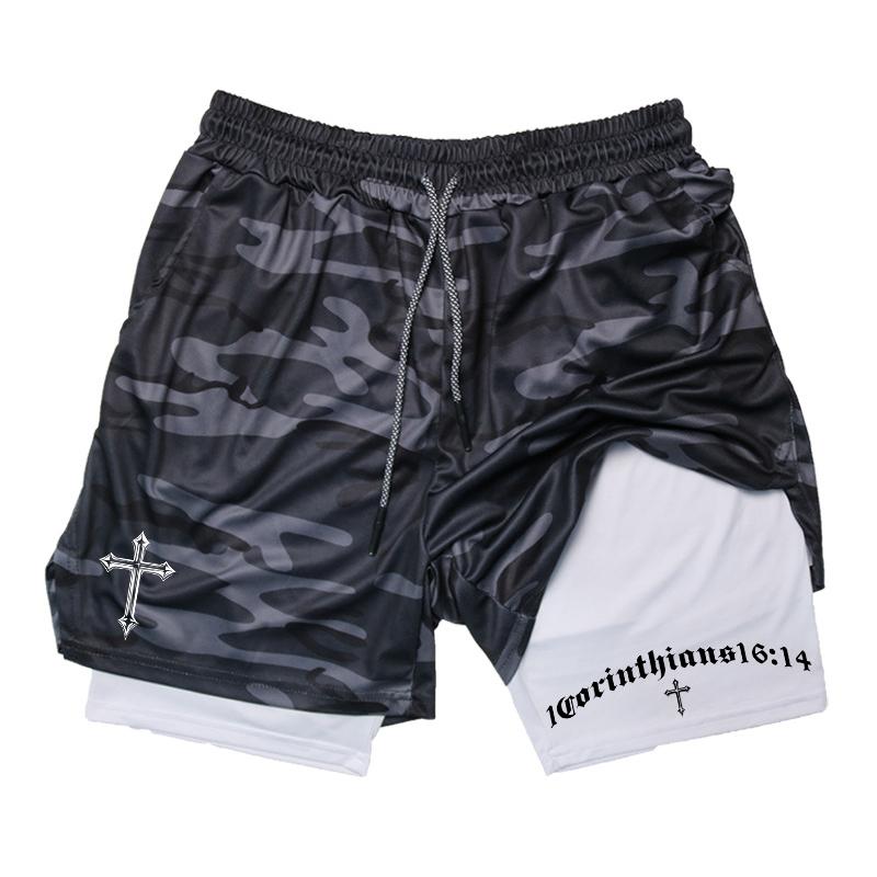 MDHAO xin nan zhuang  3D txu Kruisprint 2-in-1 Trainings- en Hardloopshorts voor Mannen Christelijk Atletisch Ademende Prestatieshorts met Telefoonvakje Handdoeklus XXXL