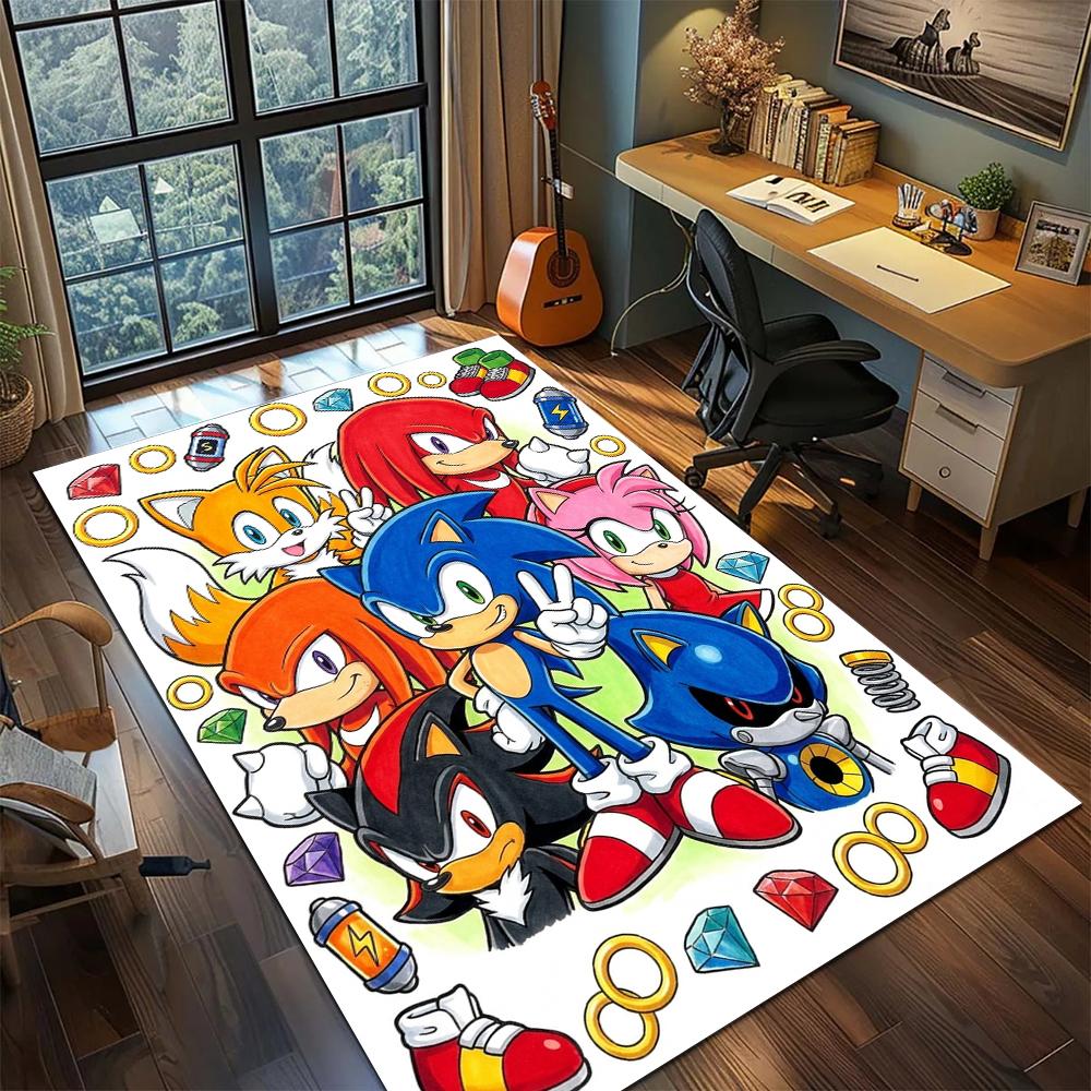 

Sonic the Hedgehog Printed Rug Carpet Large Area Rug Non Slip Washable Floor Mat Bedside for Home Decor Gamer Room -xia51 60x90cm