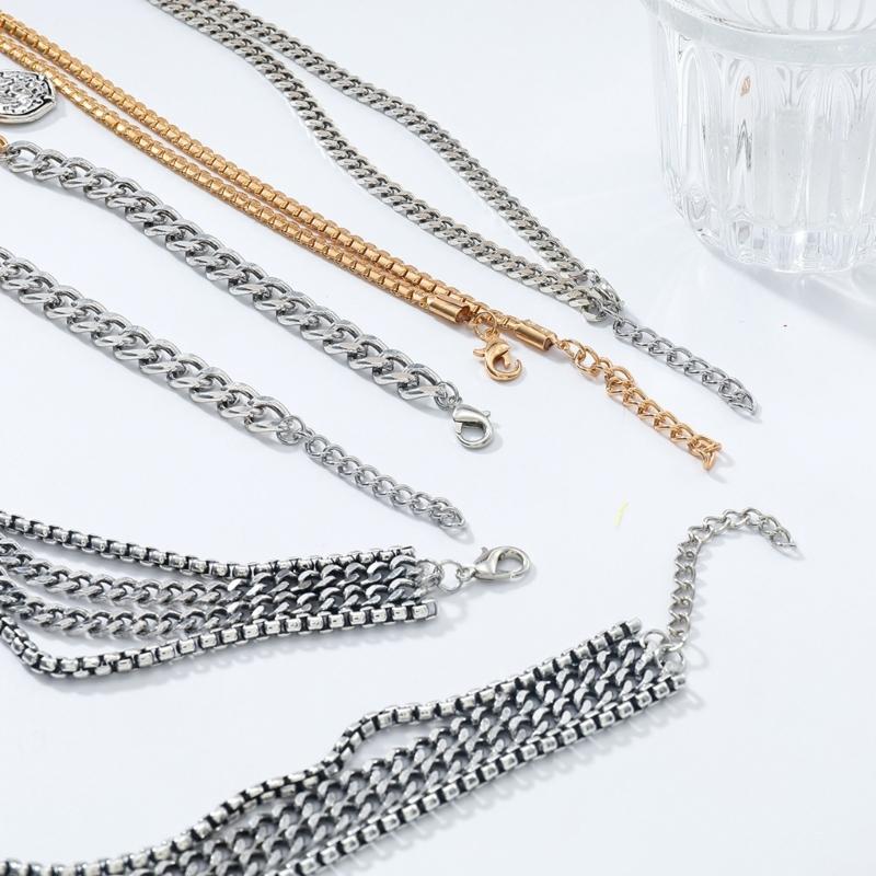 4PCS Bold Bohemian Stackable Chain Necklaces Adjustable Length Punk Rock Chic Collarbone Chain Jewelry