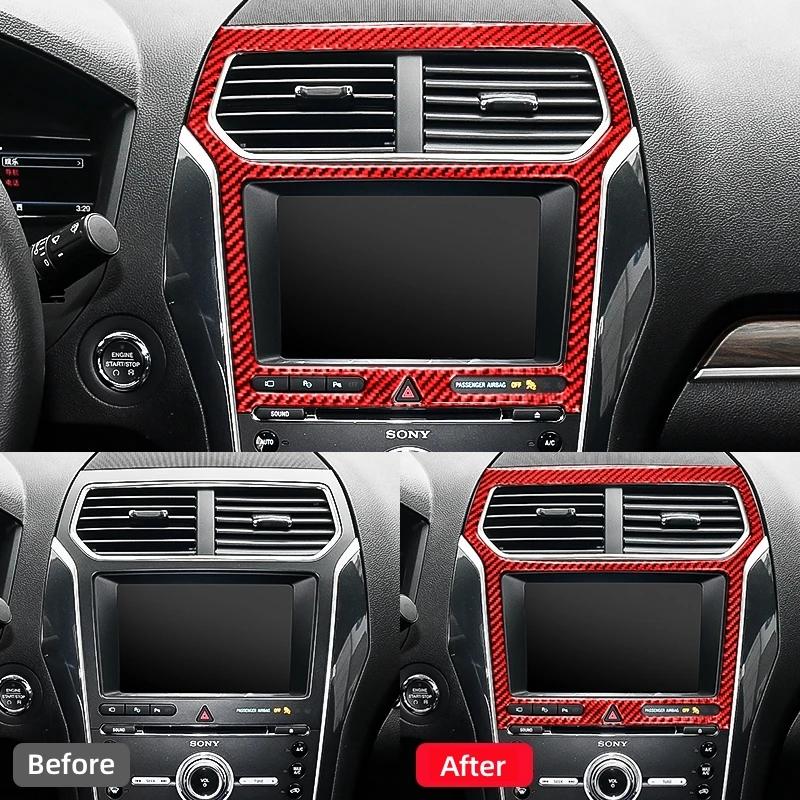 Carbon Fiber Car Central Air Outlet Navigation Panel Decorative Frame Sticker Decal for Ford Explorer 2013-2019 Car Accessories