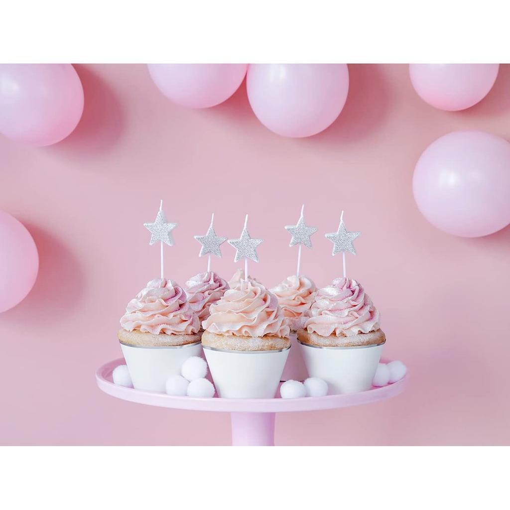 PartyDeco Birthday Candles Silver Star Shape 3.5cm Pack of 5 SCS-7-018B