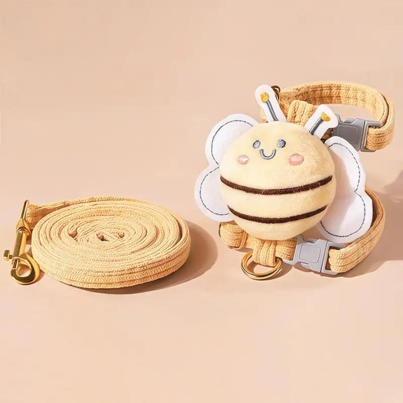 Walking Harness Leash Set for Cats Dogs - Cartoon Bee Adjustable Escape-Proof for Small Medium Pets