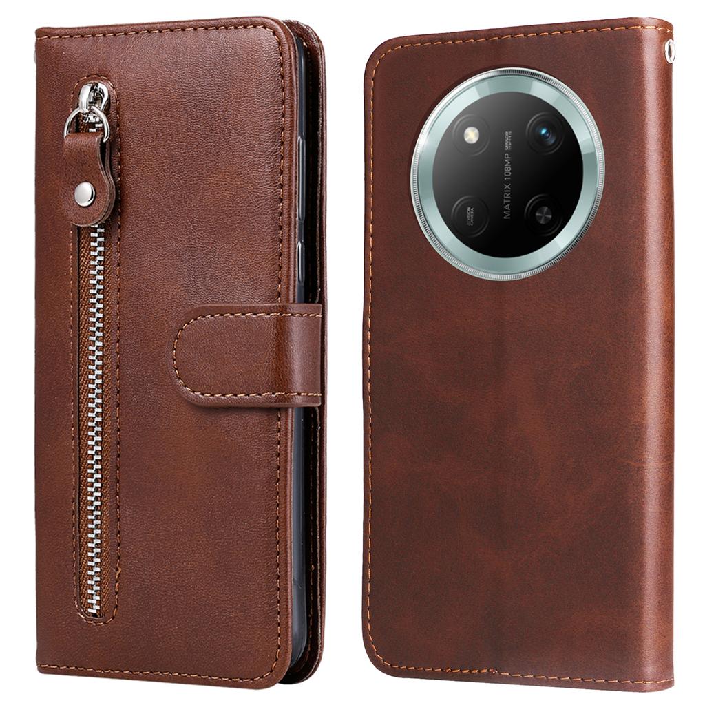 Zipper Wallet Case for Honor Magic7 Lite 5G/X9c 5G/X60 Pro 5G Calf Texture Leather Phone Cover