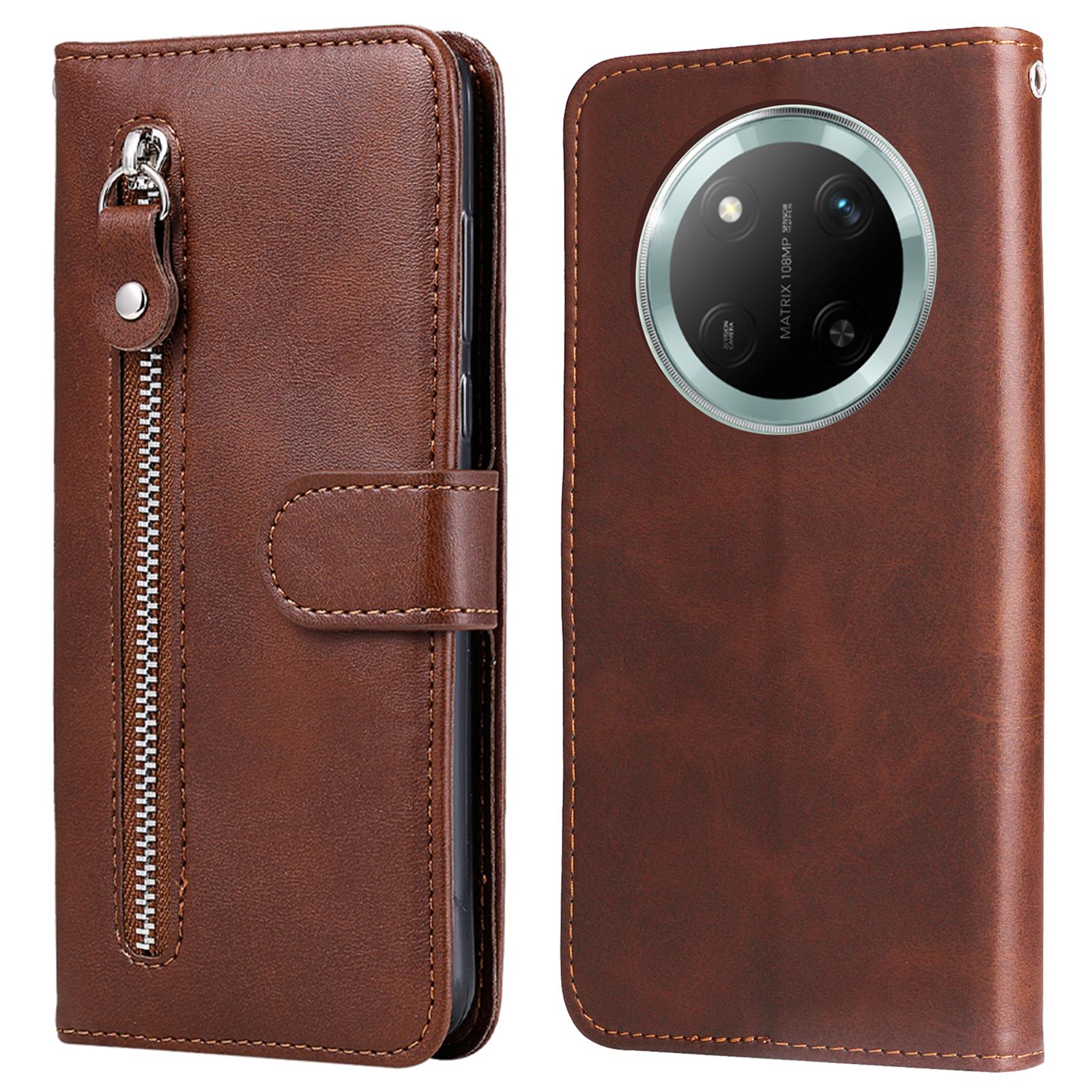 

Zipper Wallet Case for Honor Magic7 Lite 5G/X9c 5G/X60 Pro 5G Calf Texture Leather Phone Cover C