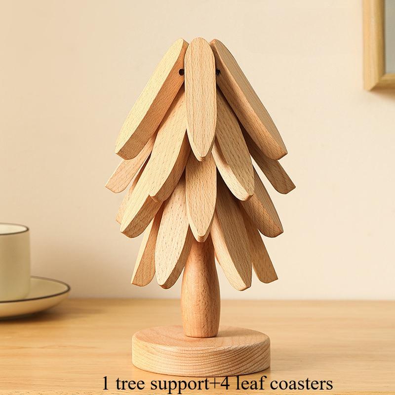 3/4PCS Tree Design Bamboo Wooden Stand Set Heat Resistant Anti Scald Table Mat Coaster Placemats for Kitchen Dining Decor