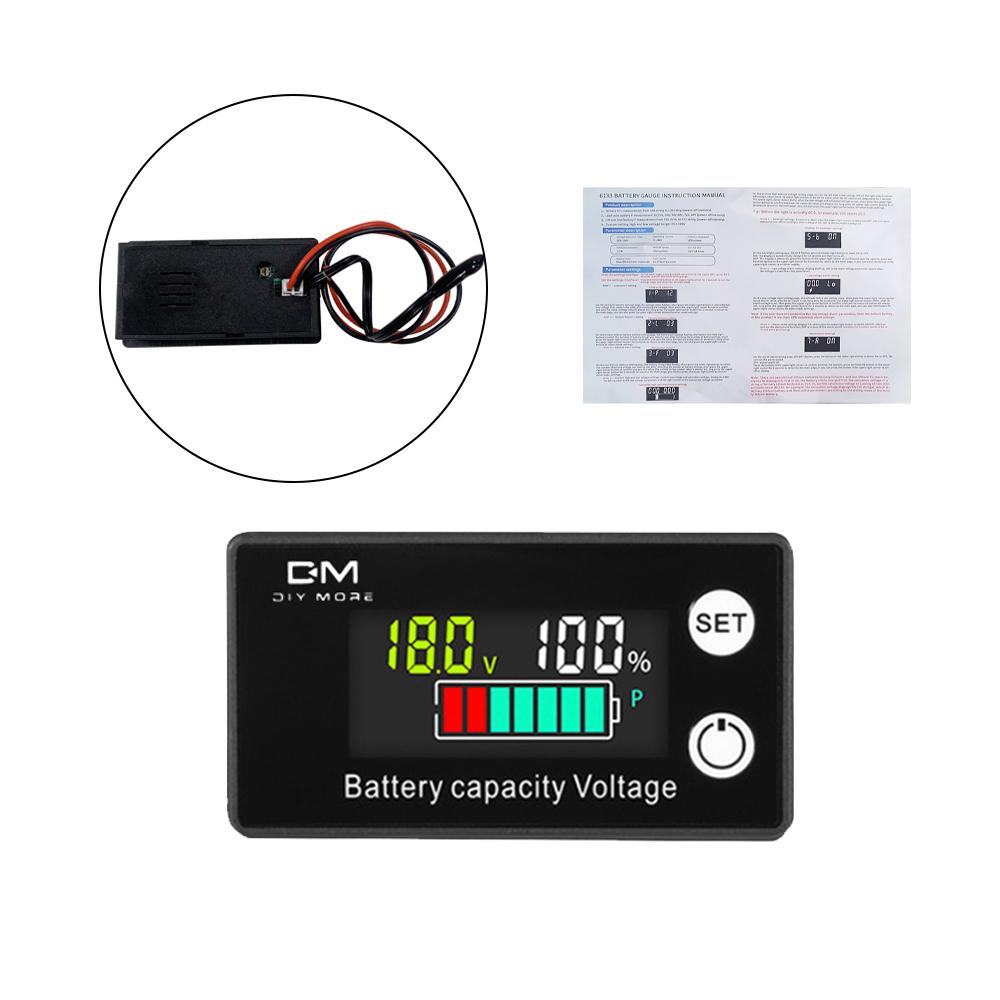 6133A 2-Wire Voltmeter DC 8V-100V LCD Battery Capacity Indicator Power Meter with Temperature Alarm 12V, 36V, 48V, 60V, 72V, 84V