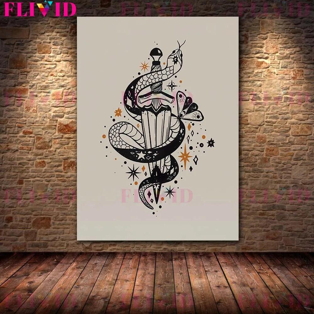 Boho Witchy Potion Art Print Witchy Halloween Broom And Spooky Coffin Wall aArt Canvas Painting Altar Decor Magic Poster Print No Frame