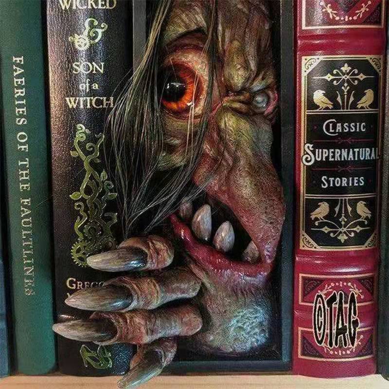 

Bookshelf Monster Halloween Peeping on The Bookshelf Monster Horror Human Face Resin Bookstand Creative LifelikeMonster