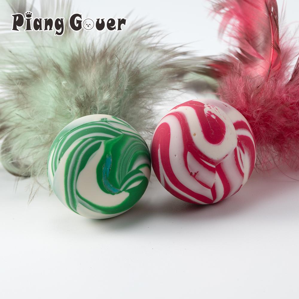 5pcs Random Color Elastic Ball Colorful Feathers Cat Toy Rubber Ball Pet Toy