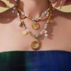 Qiong Yao Multi-Pendant Pearl Silk Scarf Necklace with Stainless Steel Clavicle Chain