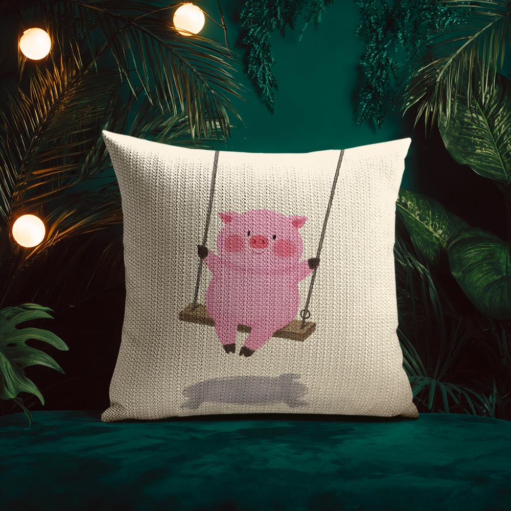 Pretty Elegant Cartoon Cute Pink Pig Cushion Cover Silky Elegant Comfort Sofa Bed Invisible Zipper Beach Pillowcase
