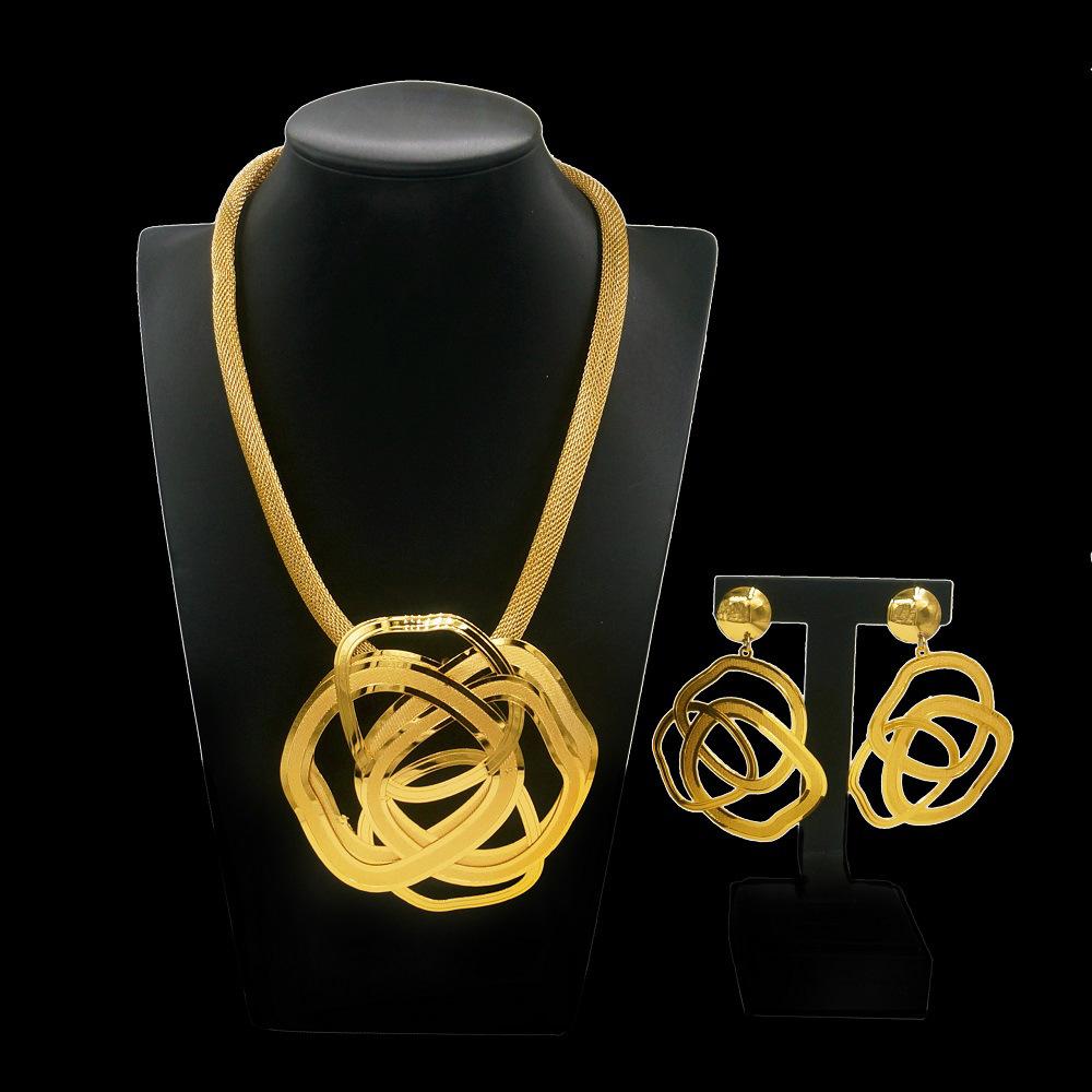 

Дубайский золотой преувеличенный комплект ювелирных изделий из настоящего золотого цветка 24 карата, ожерелье, уши, из двух частей, женские ювелирные изделия из двух частей