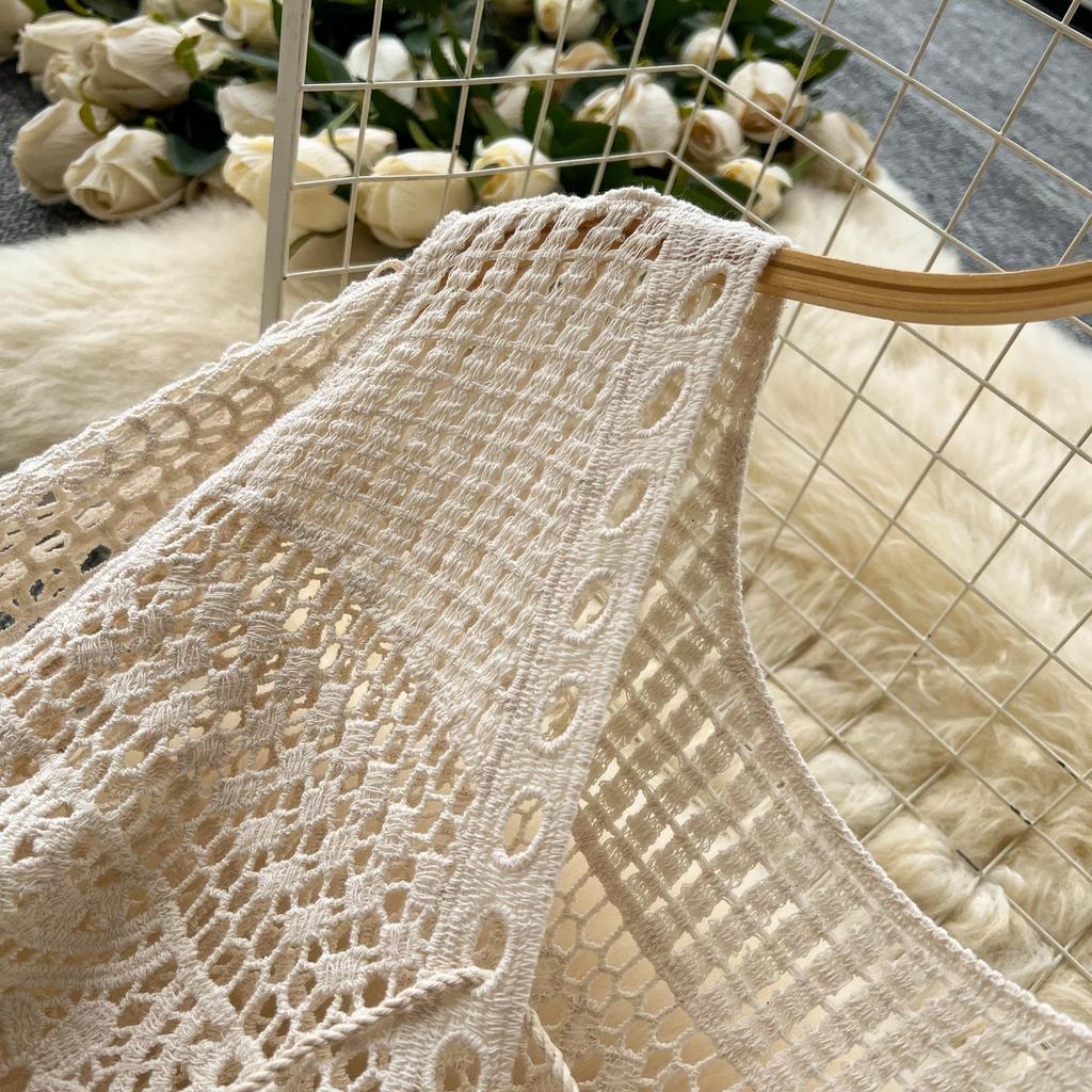 DIMANAF 2026  New Summer Women Long Basic Knitted Dress Sleeve  Fashion Lace Dresses Casual Loose