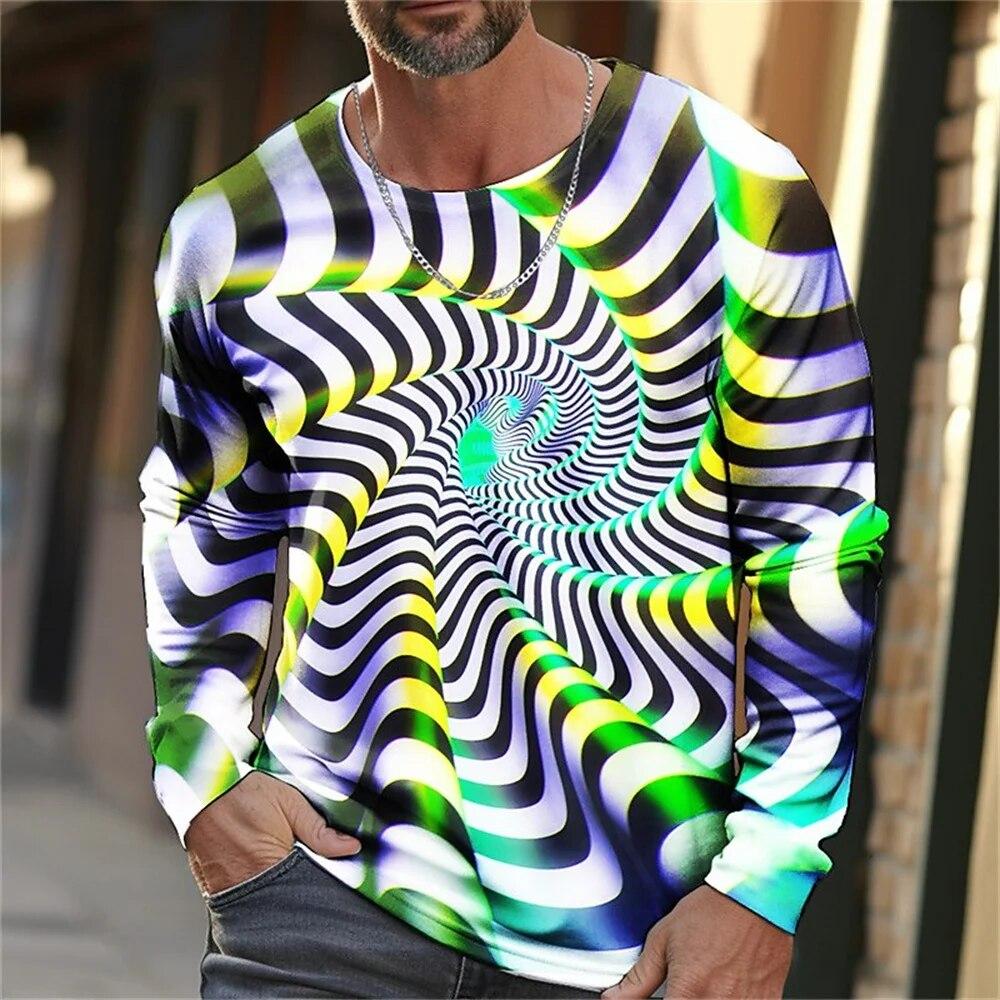 Neues Herren-T-Shirt, T-Shirt, grafische Technologie, Rundhalsausschnitt, Kleidung, 3D-Druck, Outdoor, lässig, langärmelig, Modedesigner, einfach