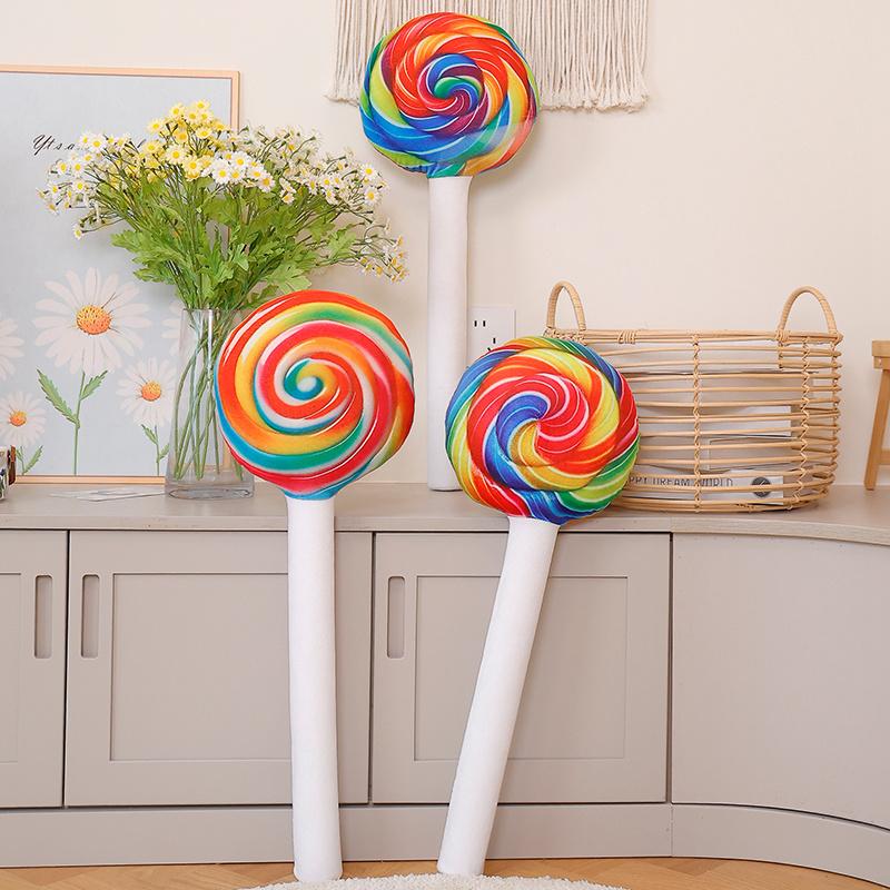 4070Cm New Simulation Lollipop Plush Toy Rainbow Candy Stuffed Pillow Home Decor Ornament Fun Lollipop Plushie Holiday Gift