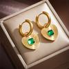 Vintage Emerald Zircon Pendant Necklace and Earrings Set Elegant Women Jewelry