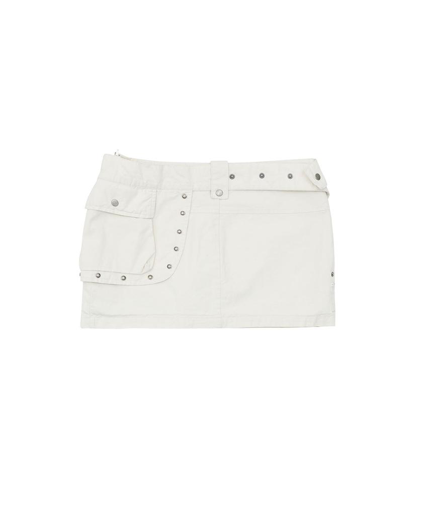 NO EXTRA TOUCH Dyed Belted Bag Studded Mini Skirt Shorts (Ivory) / 26Smsk002Iv