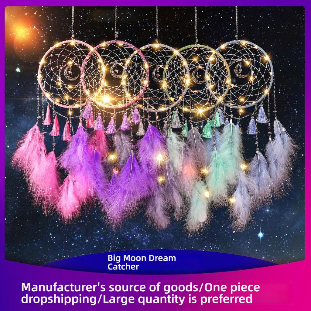 Obří lapač snů Měsíc - Boho větrný zvonkohra do dívčího pokoje, Tkané umění Narozeninový dárek