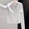 Women's Plus Size Velvet Double Zipper Stand Collar Long Sleeve Slimming T-Shirt - Autumn/Winter Warm Top