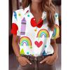 Women's Casual Short Sleeve Shirt Apple Rainbow Heart Colored Crayon Polka Dot Patterns Trendy Button Up Machine Washable Top