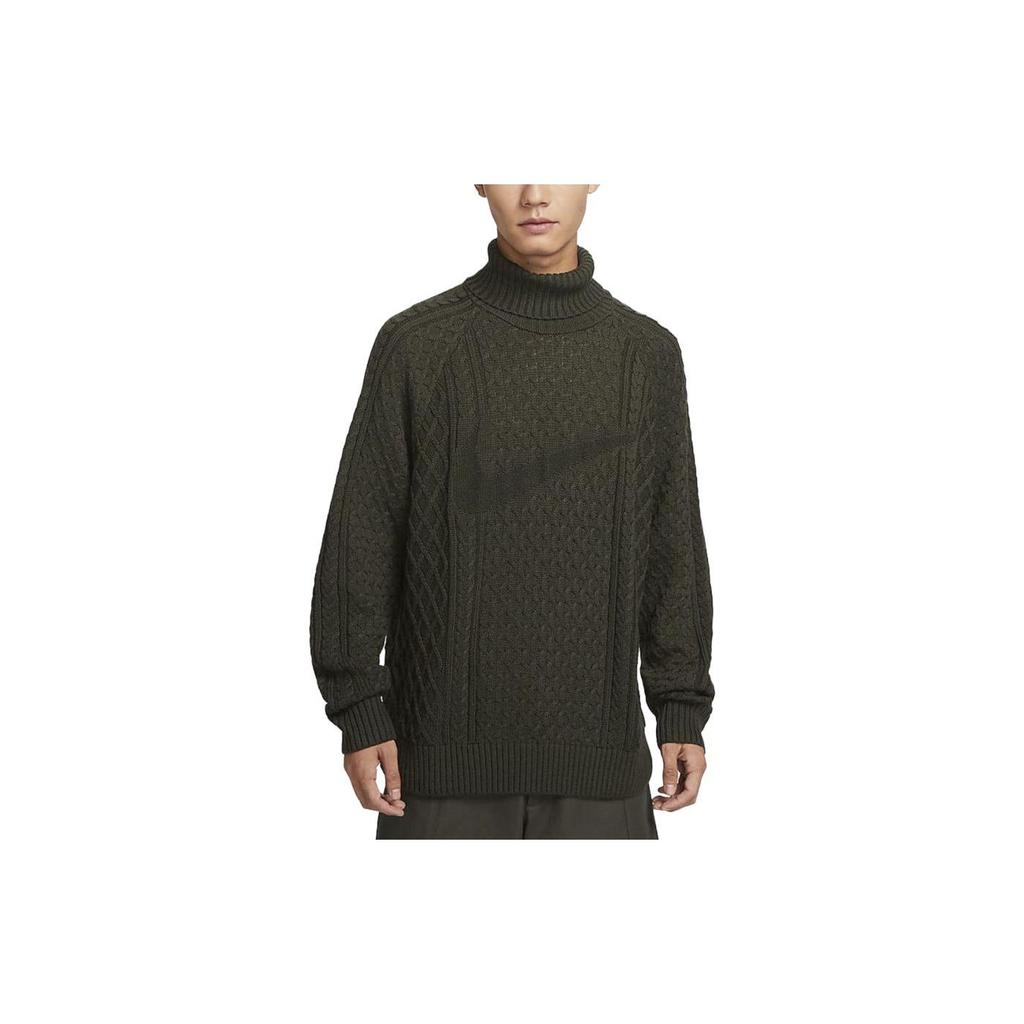 Nike Solid Color Twisted Knit Pile Collar Sweater Men Sweater Khaki-Green FB7771-325