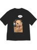 Cute And Fun Style White Tshirt With Cartoon Hamster Wearing Headphones And Korean Text Bubble Daily Outings In Springsummer