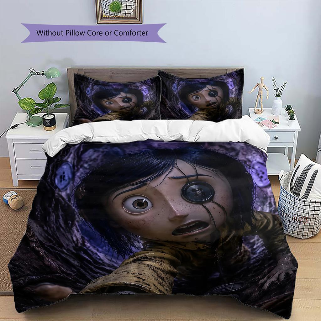 Coraline3 Pattern Bedding Quilt Set Home Decoration Gift (1 * Duvet Cover + 2 * Pillowcase Without Core)