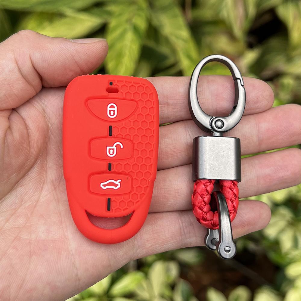 Silicone Car Key Case for Hyundai Kia Elantra Sonata Accent Tucson Sonata Santa FE Carens 2007-2011 Rubber Remote Cover Keychain