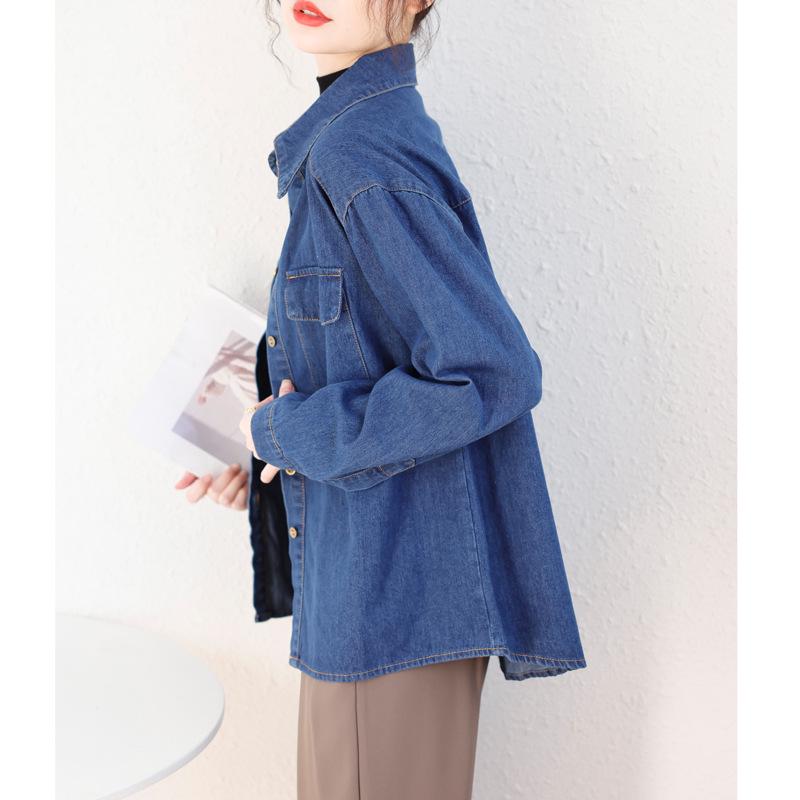 Dam Höst 2025 Retro Tvättad Denimjacka: Koreanskt inspirerad lös långärmad skjorta i Hongkongstil