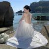 White High-end Three-dimensional Deep V Neck Ruffle Edge Bridal Morning Robe Banquet Dress Vacation Dress Chiffon Other