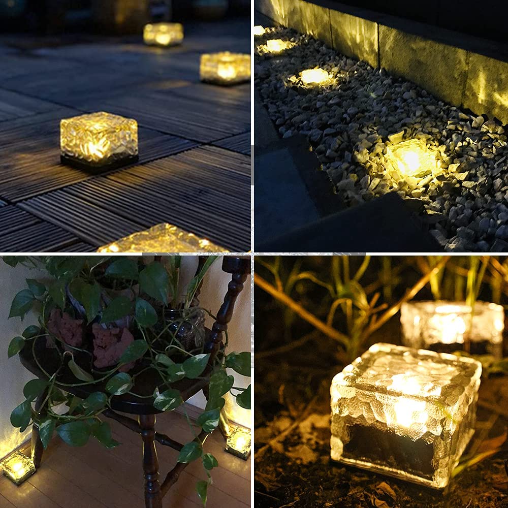 Tablolive Solar Lights, Recessed Garden Lights, Solar Panel Charging, Outdoor, High Brightness, Waterproof, Automatic Lighting, Set of 8, Ice Flower