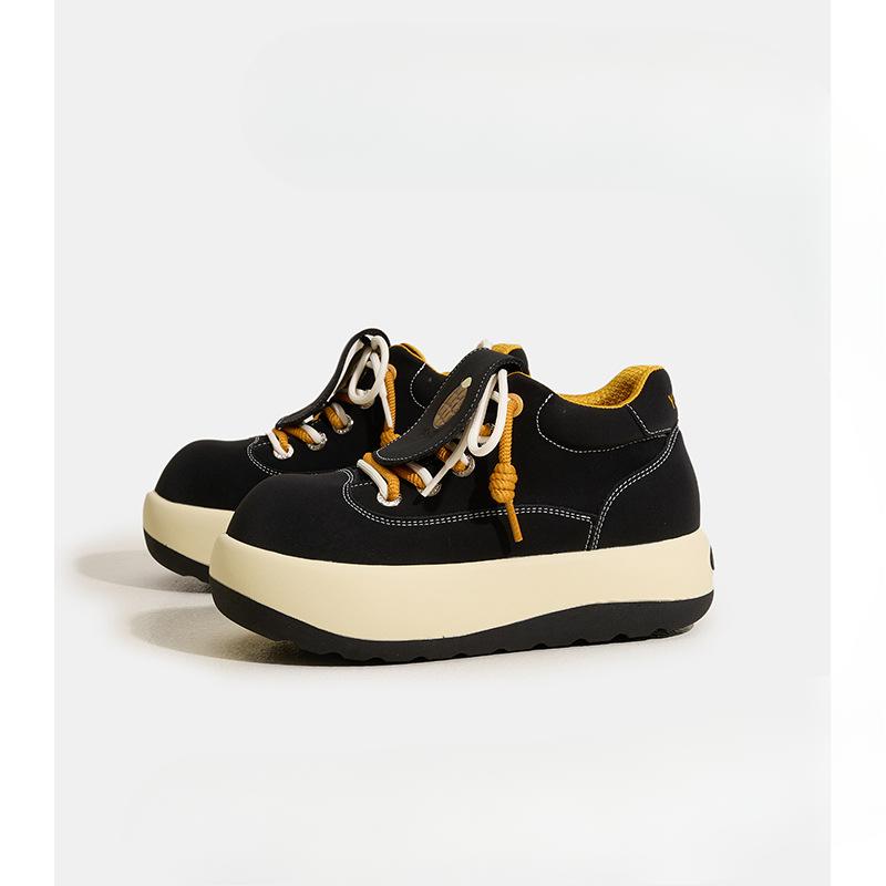 

Новые женские ботинки с большой головкой, на толстой подошве, увеличивающие рост, повседневные туфли, ретро ботинки на подошве-торте 40 чёрный