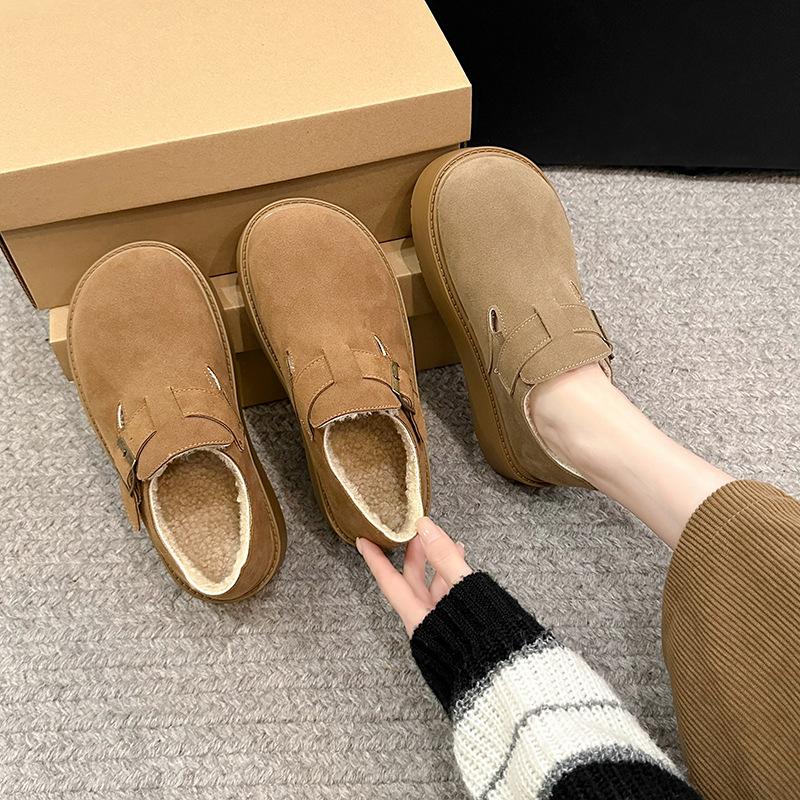 Thick-soled heightening Boken shoes women's autumn and winter 2024 new velvet one-pedal shoes retro casual warm cotton shoes