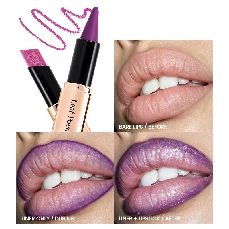 2IN1 Tapered Gradient Lip Liner & Lipstick Pen Long Lasting Waterproof Nude Matte Lip Contour Plumping Lipstick Non Stick Makeup
