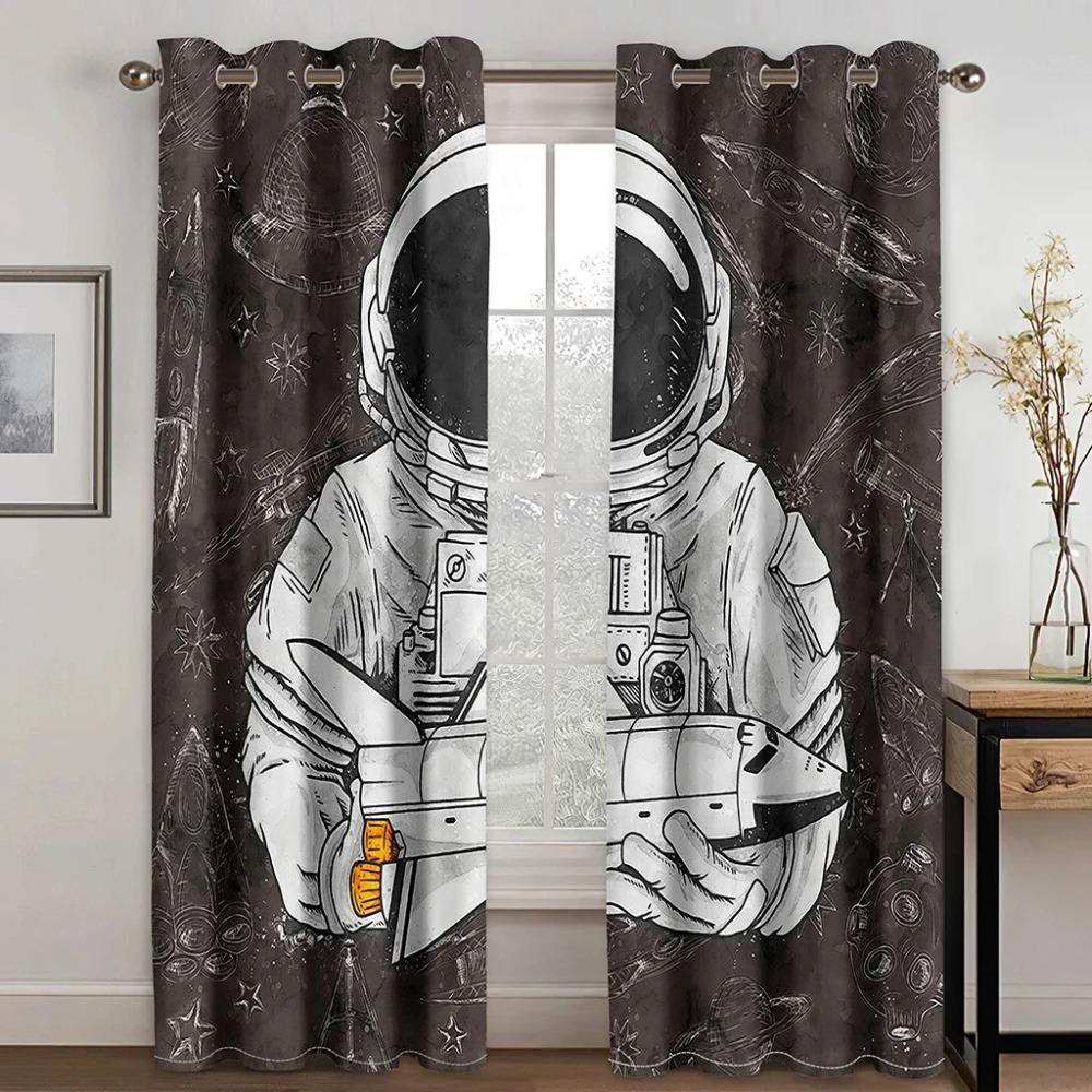 Space Astronauts Planet Cartoon High Shading Drapes Graffiti Colorful Kids 3D Room Darkening Window Drape for The Living Room New Styling