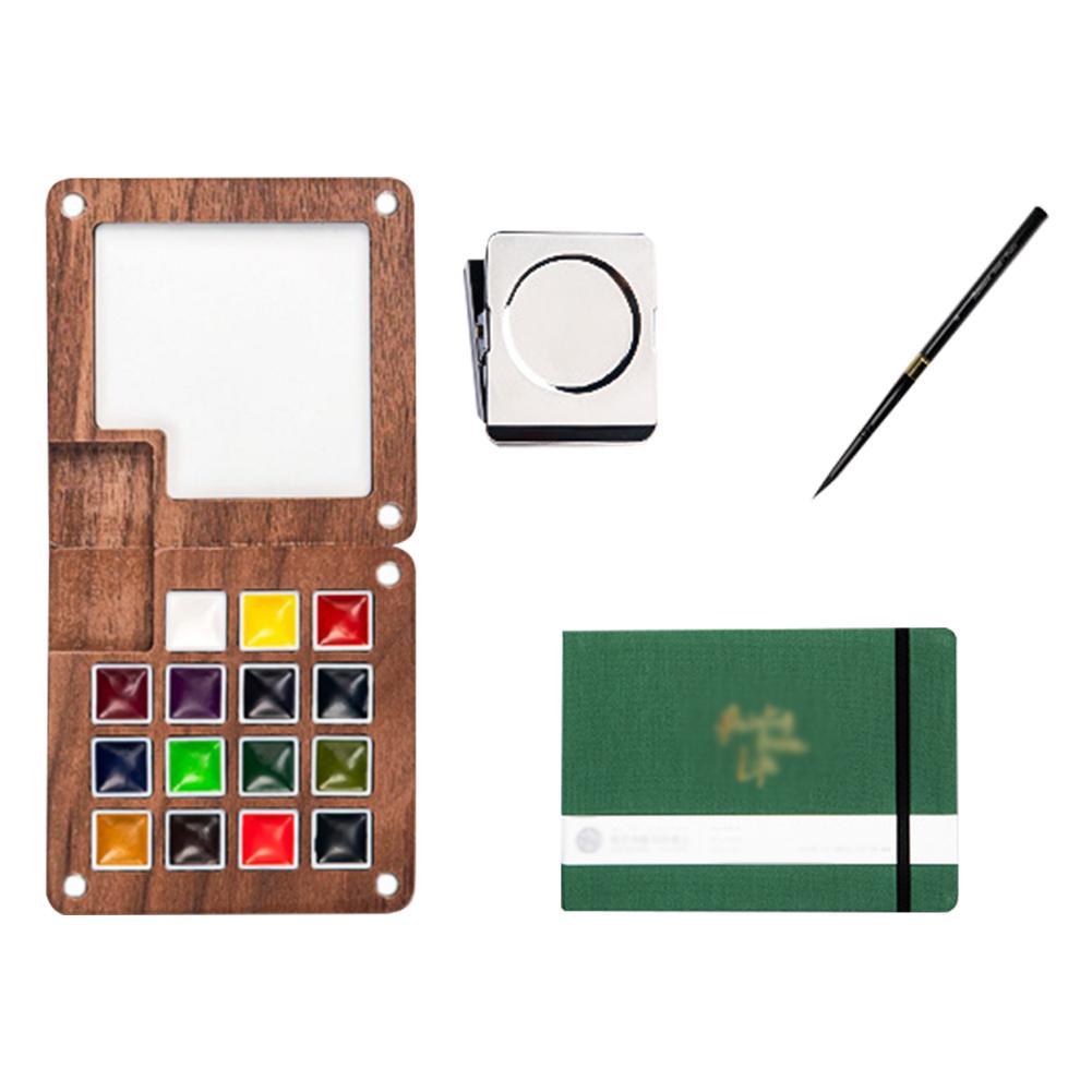 8/15 Colors Portable Travel Gouache Palette Set Mini Walnut Paint Box Artist Gouache Paint Palette Sketchbook Art Supplies
