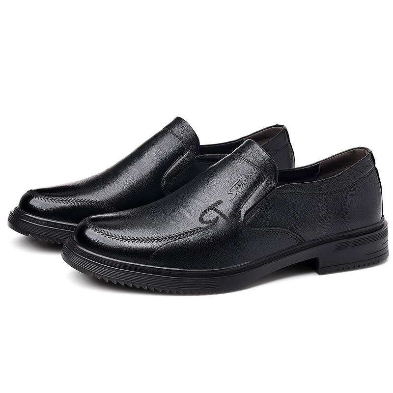 New First-layer Cowhide Men's Shoes Round Head Foot Business Casual Leather Shoes Men's Middle-aged and Elderly Father Single Shoes Men's Lightweight