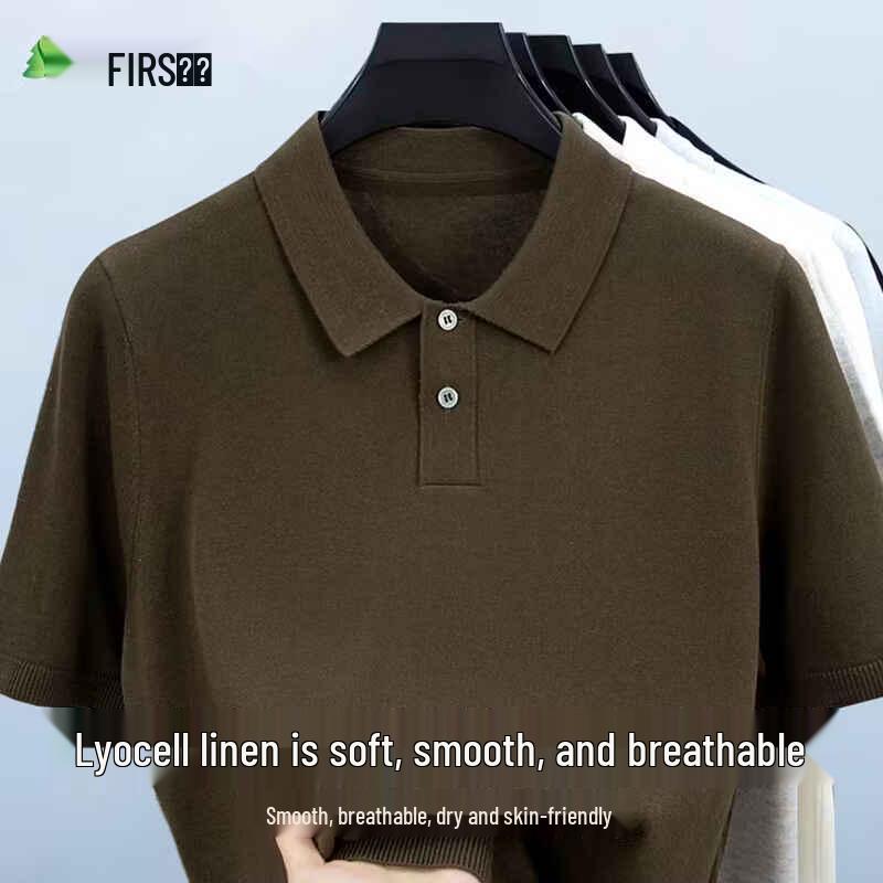 FIRS Men s Lyocell Linen Breathable Polo Shirt L
