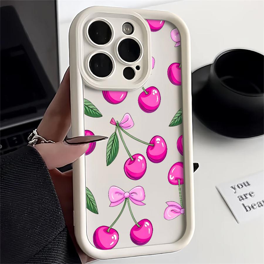 Phone Cover Case for iPhone 17 Pro Max 15 Plus 11 17e 12 Pro 14 13 16 Air Cartoon Purple Cherry