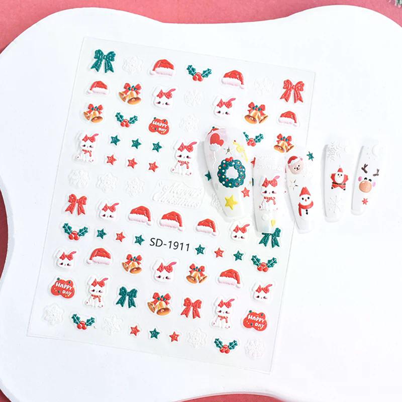 Jul Härliga Tecknade Rosett Jultomte Snögubbe Julgran Älg Snöflinga Nail Art Stickers Jul Söta Manikyr Dekaler