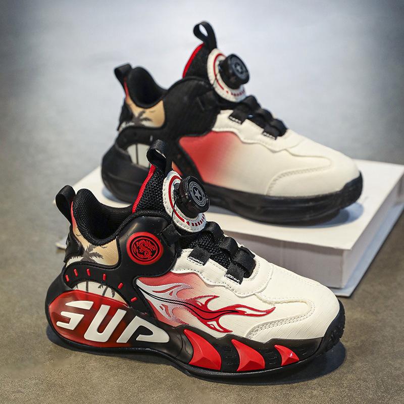 2025 autumn new classmates children's sports shoes lightweight soft sole rotating button boys and girls basketball shoes running shoes