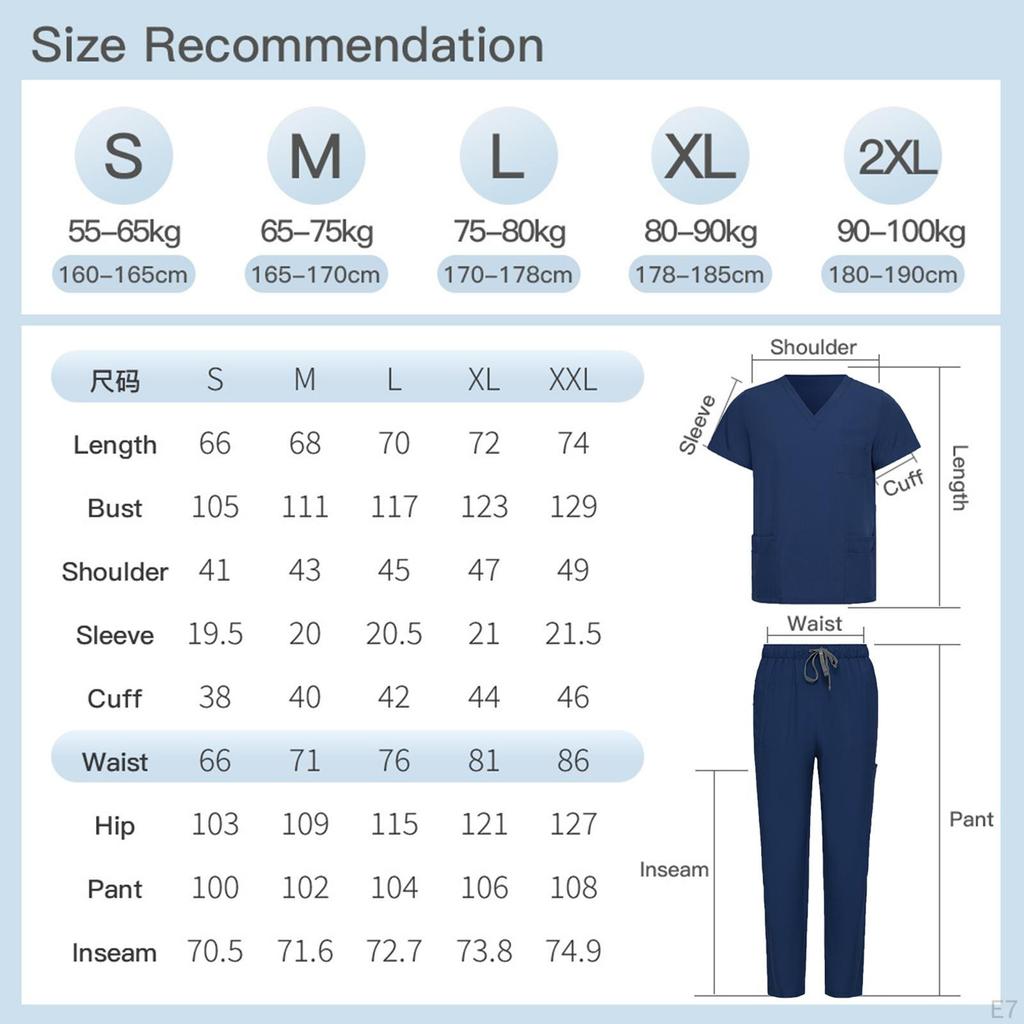 Unisex Skrubbesett Klassisk Maskinvaskbar Kortarmet Sykepleieruniform for