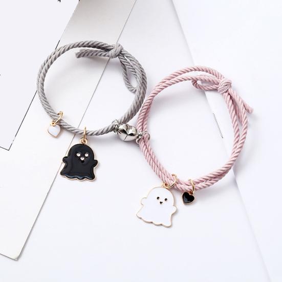 Yousheng 2Pcs Elastic Rope Love Heart Magnet Suction Bracelet Halloween Ghost Pendant Couple Bracelet Men Women Jewelry Gift
