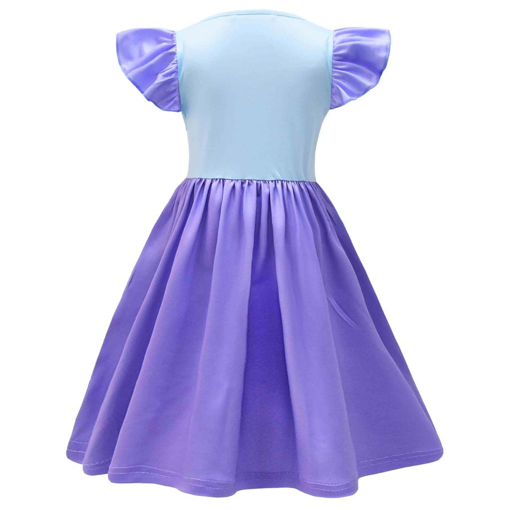 Long Dress, Cartoon Digital Printing Girls' Dress, Flying Sleeves, Milk Silk Skirt + Bag 88126