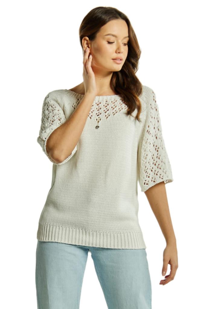 Neli Women' Openwork Blouse, White, Cameo, Size ""