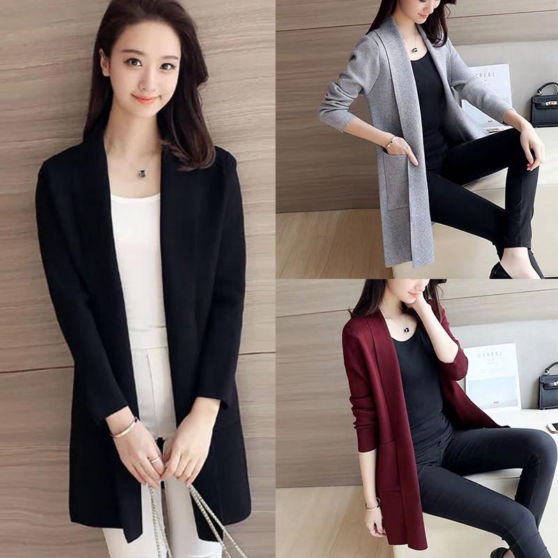 Dámský svetr Cardigan Volný Elegantní Pletený Dlouhý rukáv Pevný Ležérní Svetr